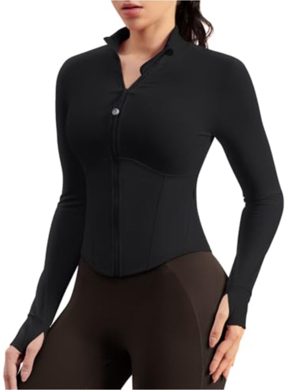 Women's Long Sleeve Zip Up Workout Jacket Slim Fit Running Jacket with Pockets